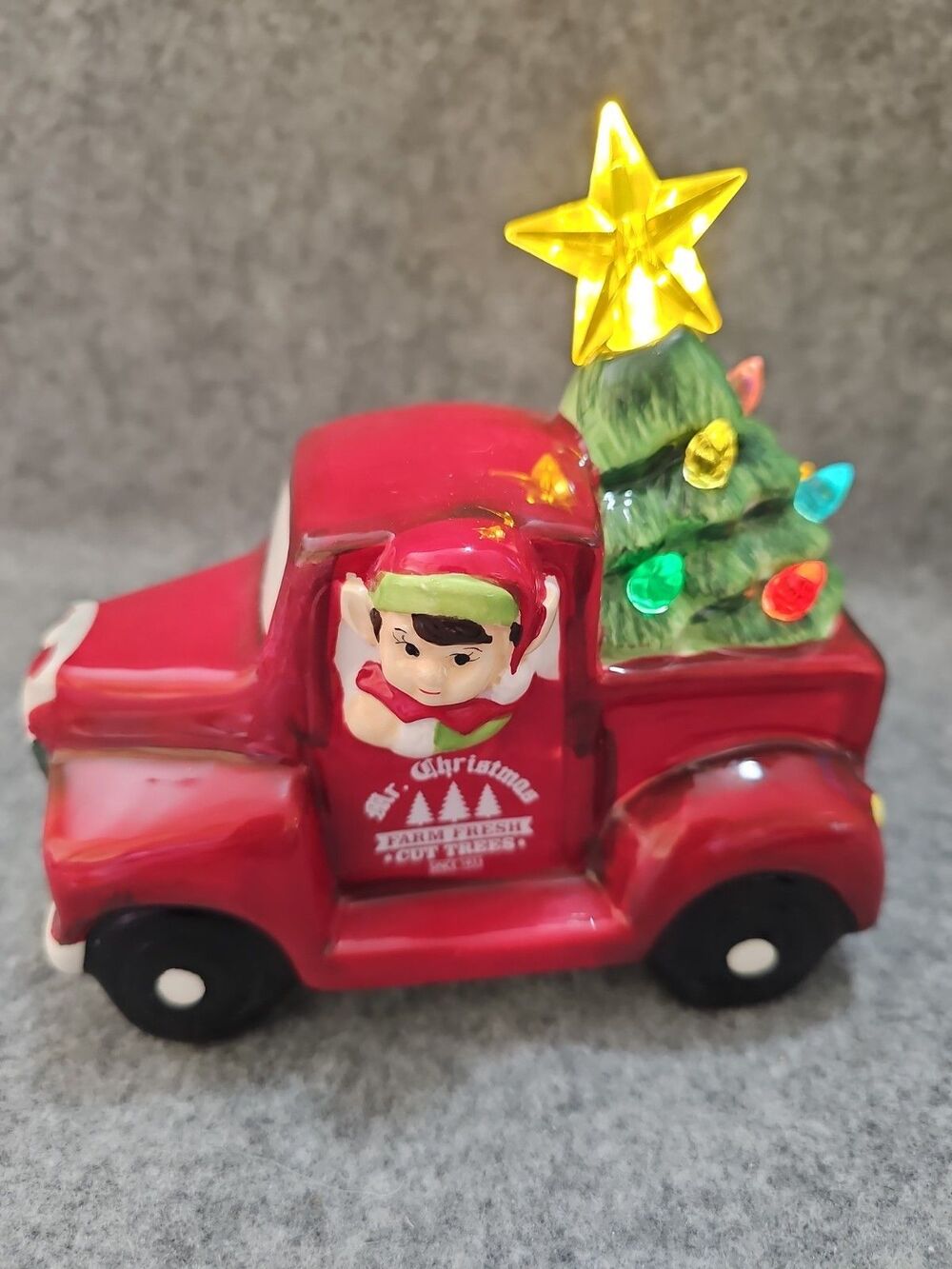 Mr. Christmas Magic Mini Red Pick Up Truck Reindeer Deer Light Tree 6"